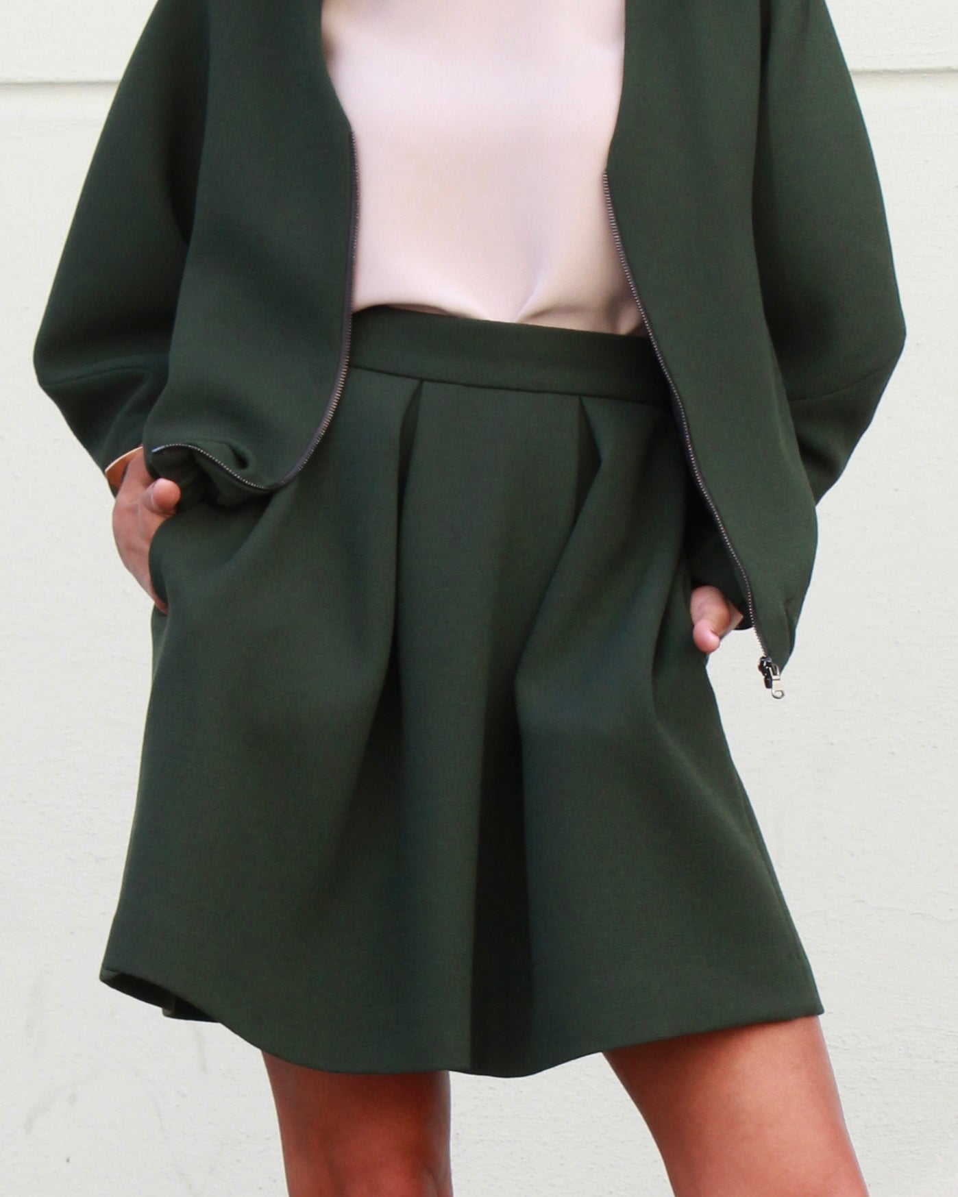 Wide mini skirt in wool crepe