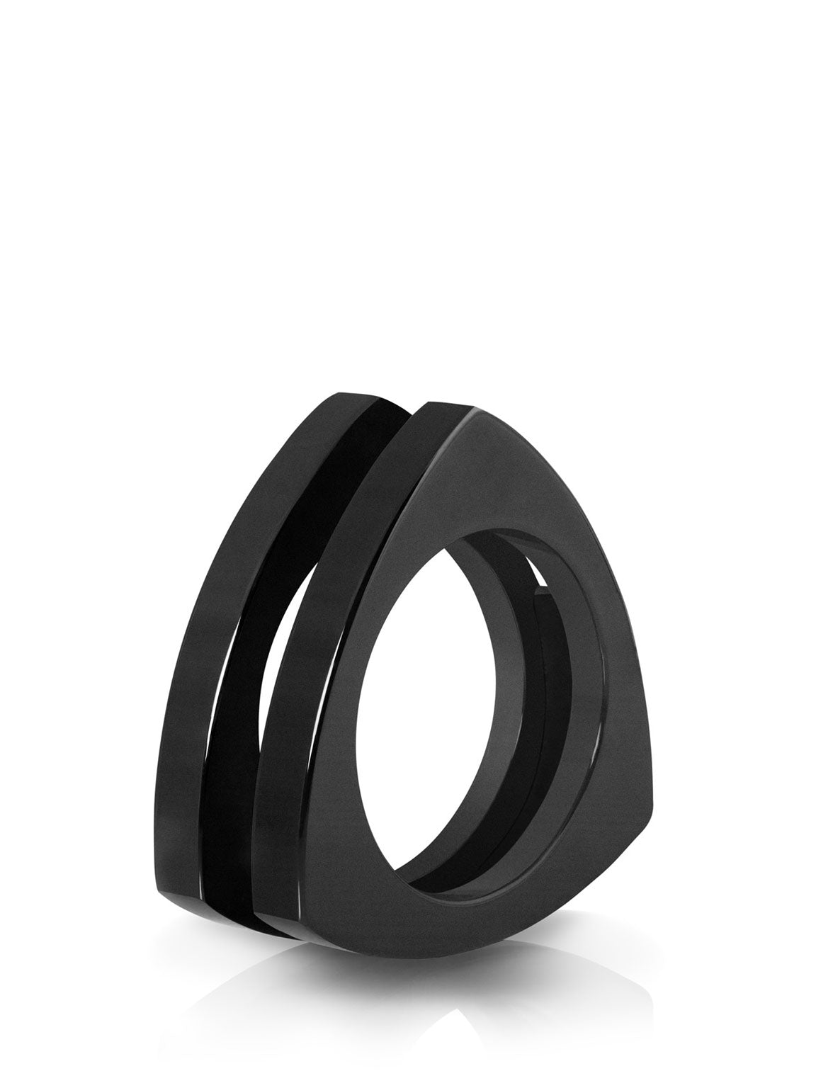 ceramic triangle ring in glossy black